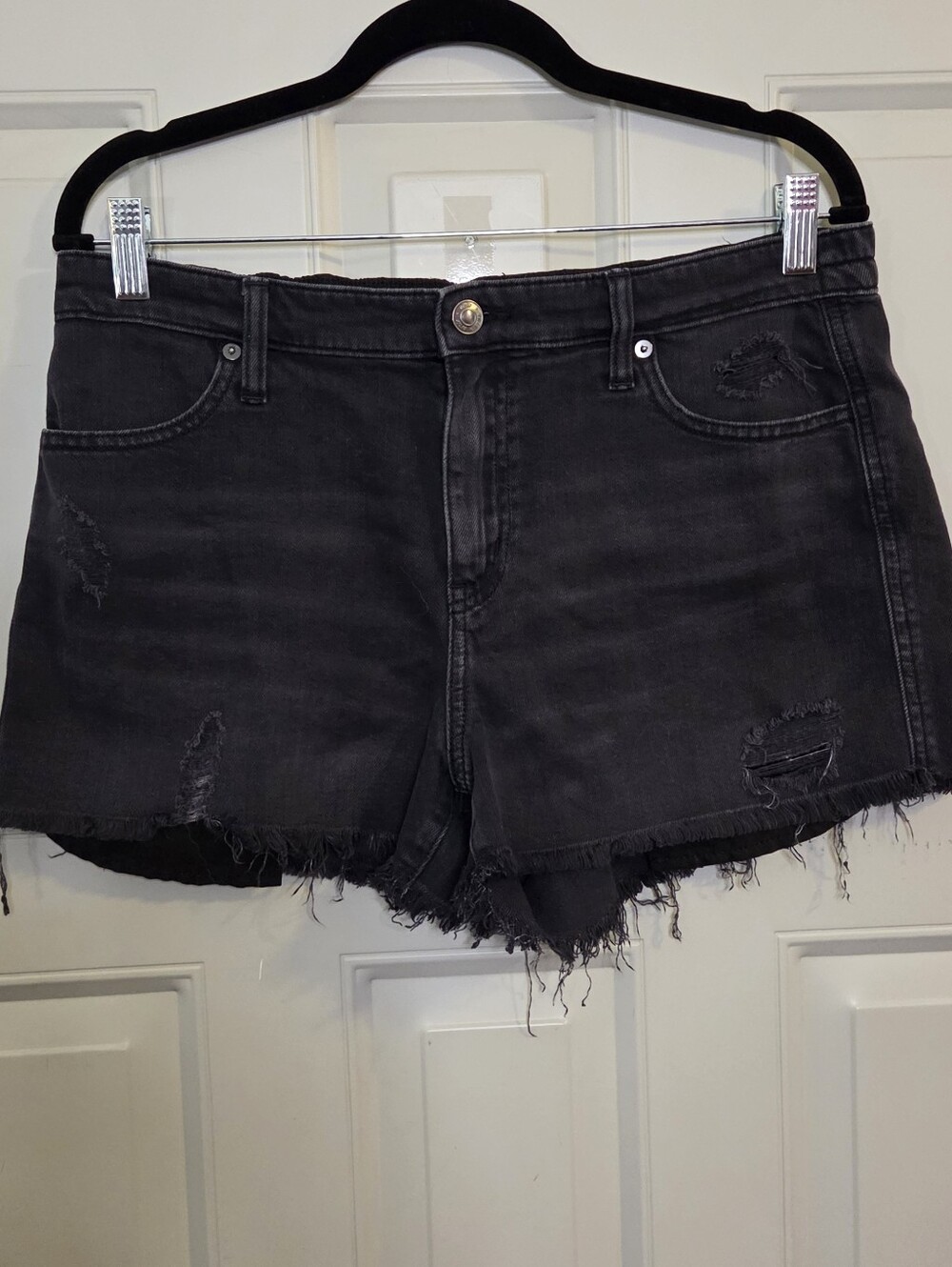 aerie Black Distressed Denim Cutoff Shorts